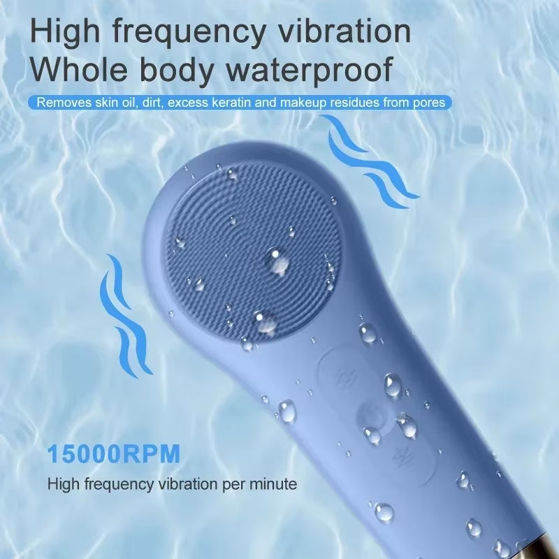 Facial Cleanser with Red Blue Light Cold and Hot Compress, Vibrating and Efficient Pore Cleaning Silicone Gel Facial Cleanser