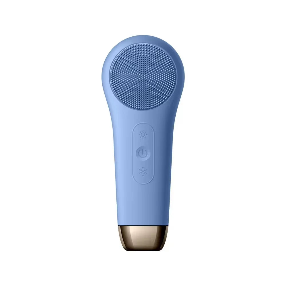 Facial Cleanser with Red Blue Light Cold and Hot Compress, Vibrating and Efficient Pore Cleaning Silicone Gel Facial Cleanser