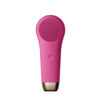 Facial Cleanser with Red Blue Light Cold and Hot Compress, Vibrating and Efficient Pore Cleaning Silicone Gel Facial Cleanser