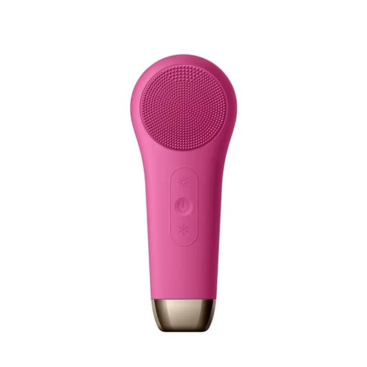Facial Cleanser with Red Blue Light Cold and Hot Compress, Vibrating and Efficient Pore Cleaning Silicone Gel Facial Cleanser