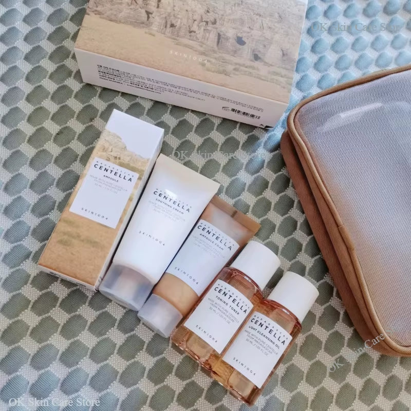Korean Skin Care Centella Travel Kit Toner, Ampoule, Soothing Cream, Cleansing Oil, Foam, Basic Skincare Box 5Pcs Set Gift Set
