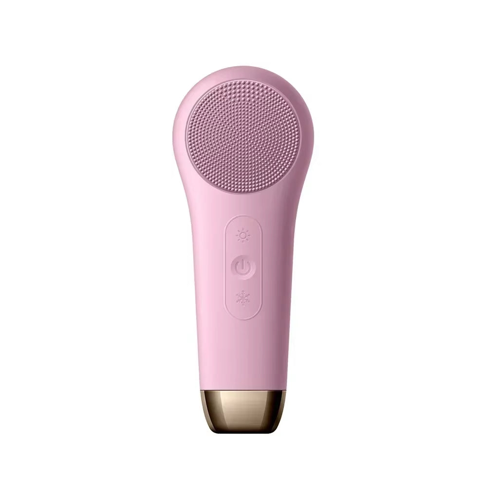 Facial Cleanser with Red Blue Light Cold and Hot Compress, Vibrating and Efficient Pore Cleaning Silicone Gel Facial Cleanser