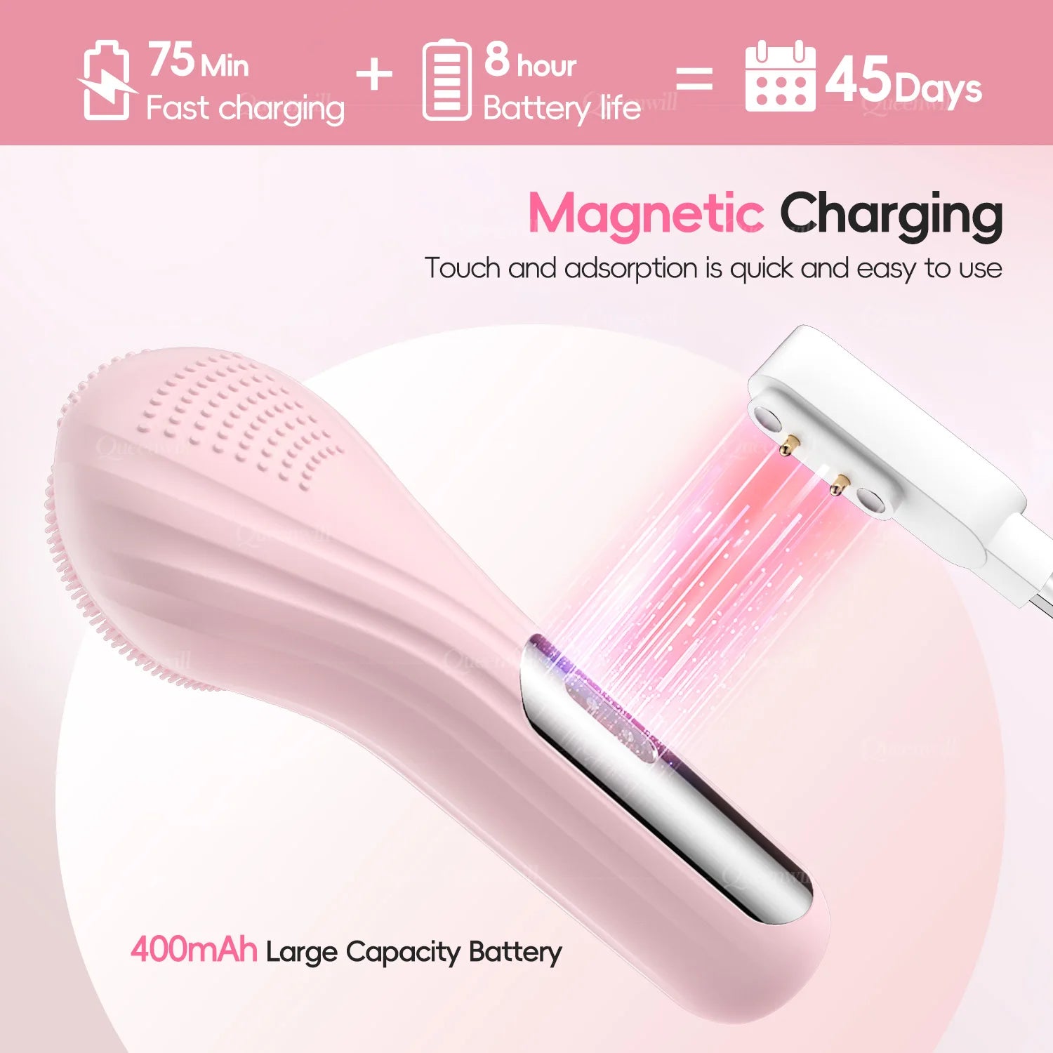 Electric Sonic Waterproof Facial Cleansing Brush Rechargeable Hot Compress Deep Pore Cleaner Silicone Cleanse Skincare Device