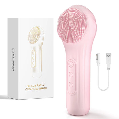 Electric Sonic Waterproof Facial Cleansing Brush Rechargeable Hot Compress Deep Pore Cleaner Silicone Cleanse Skincare Device