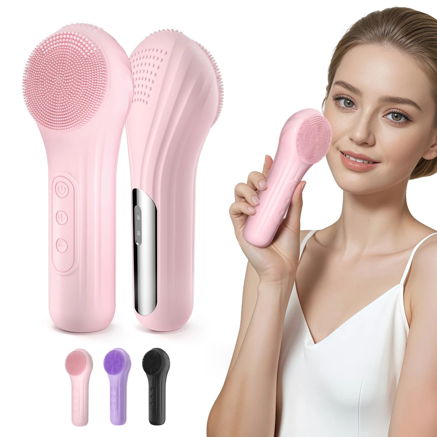 Electric Sonic Waterproof Facial Cleansing Brush Rechargeable Hot Compress Deep Pore Cleaner Silicone Cleanse Skincare Device