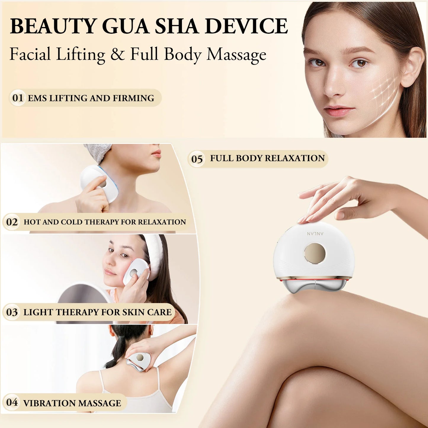 Electric Guasha Massager EMS Face Lifting Anti-Aging Remove Edema Firming Skin Clod Heat Scraping Skincare Beauty Device