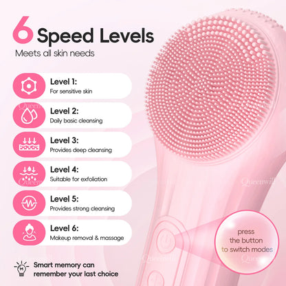 Electric Sonic Waterproof Facial Cleansing Brush Rechargeable Hot Compress Deep Pore Cleaner Silicone Cleanse Skincare Device