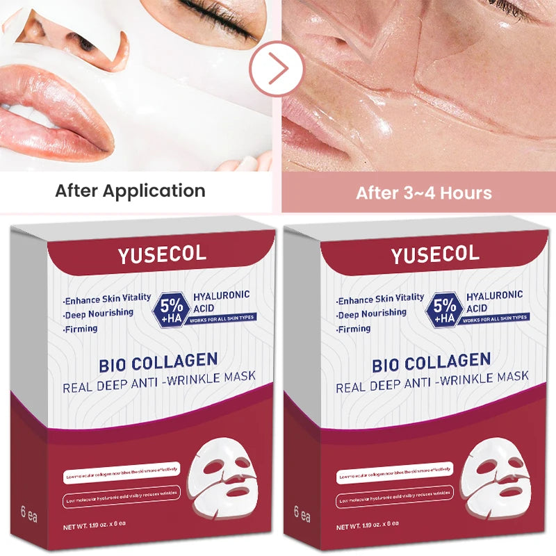 Korean Bio Collagen Anti-Aging Face Mask Hyaluronic Acid Deep Hydrating Moisturizing Whitening Lightening Facial Skin Care