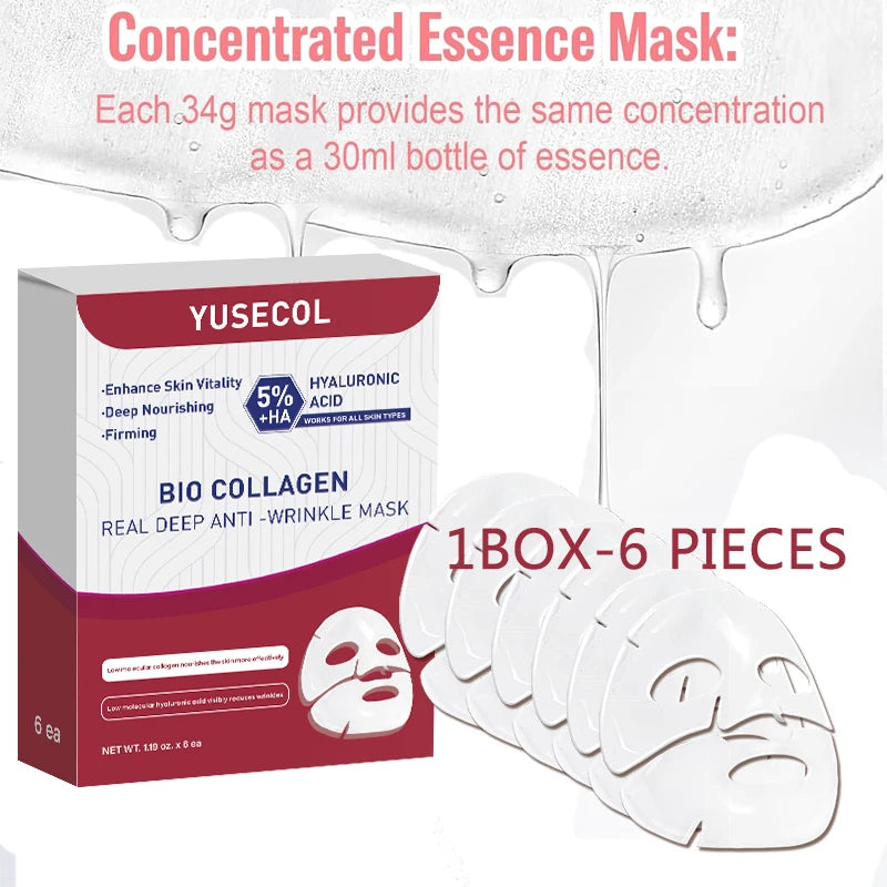 Korean Bio Collagen Anti-Aging Face Mask Hyaluronic Acid Deep Hydrating Moisturizing Whitening Lightening Facial Skin Care