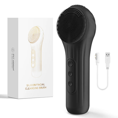 Electric Sonic Waterproof Facial Cleansing Brush Rechargeable Hot Compress Deep Pore Cleaner Silicone Cleanse Skincare Device