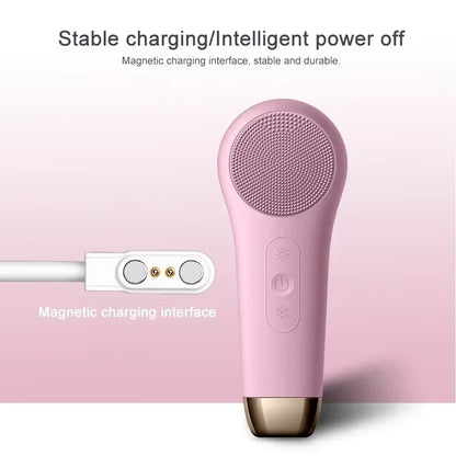 Facial Cleanser with Red Blue Light Cold and Hot Compress, Vibrating and Efficient Pore Cleaning Silicone Gel Facial Cleanser